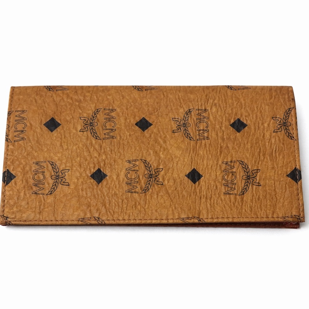MCM Cognac Visetos Monogram Continental Wallet with Black Logos